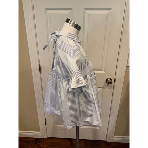 Zara Tafaluc Blue & White Striped Collared Short Sleeve Shirt, Size Small - Picture 2 of 5